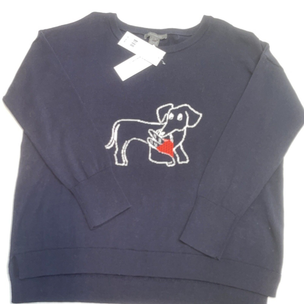 French Connection Le‎ Weenie Jumper Sweater Dachshund Dog Crew Neck Blue Size XS